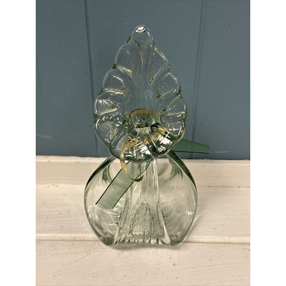 Handblown Iris Calla Lilly Clear Green‎ Glass 7” Votive Candleholder